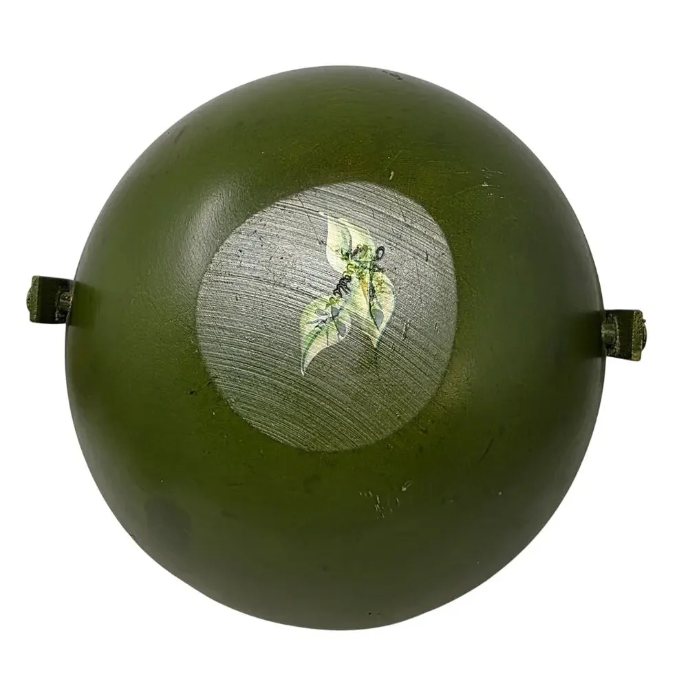 Vintage Hand Painted Wood Basket Green Daisy Folk Art Swing Handle